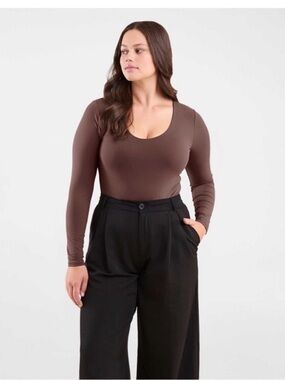 NUUDS Brown Long Sleeve Bodysuit Minimalist Fitted Clean Girl Neutral Top
S Boho